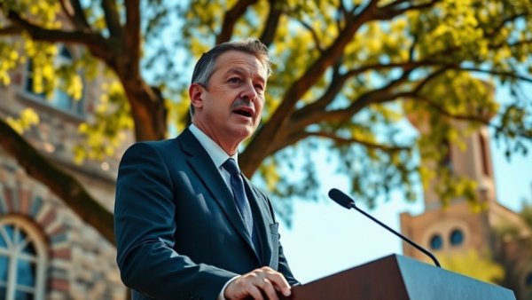 Man speaking at podium in Laredo, discussing Homeland Security funding.