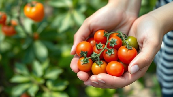 Child holding cherry tomatoes in Austin schools sustainability project.