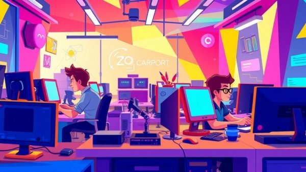 Animated tech office scene with workers training enterprise LLMs.