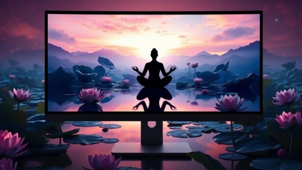 Surreal digital artwork featuring a computer with tranquil AI tools.