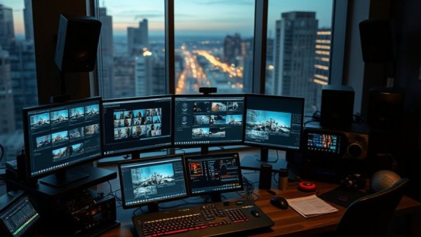 DIY video editing setup for Texas small businesses in sleek office.