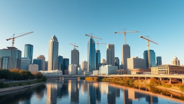 Austin skyline with skyscrapers and cranes, showcasing real estate growth.