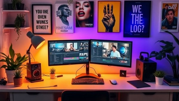 Home office setup with the best video editing software for beginners.