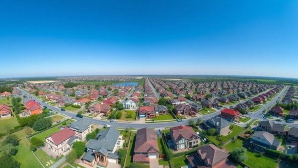 Aerial view of suburban neighborhood illustrating growth and development.