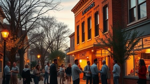 Charming evening scene in Austin, showcasing vibrant local life.