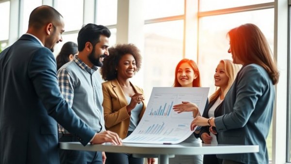 Texas small business team strategizing with charts in modern office.