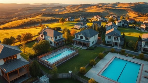 Luxurious 55+ living community in Austin featuring modern homes and a swimming pool.