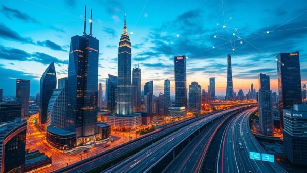 Futuristic cityscape illustrating AI impacts on European banks.