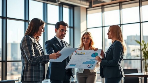 Business team discussing franchise benefits in a modern office.