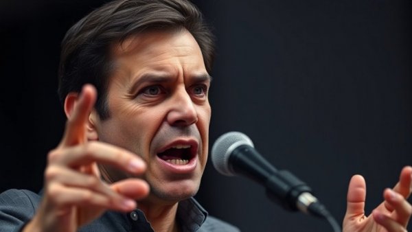 Speaker passionately addresses audience, highlighting Texas teachers free speech rights.