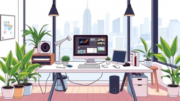 Modern home office setup for best video editors for beginners.