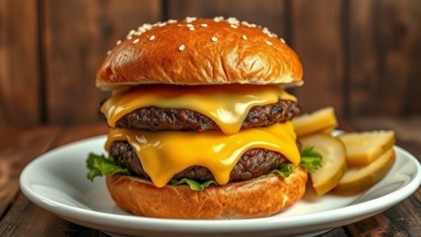 Juicy cheeseburger at an Austin community eatery.