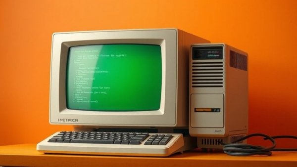 Vintage computer displaying code, symbolizing AI tools for small businesses.