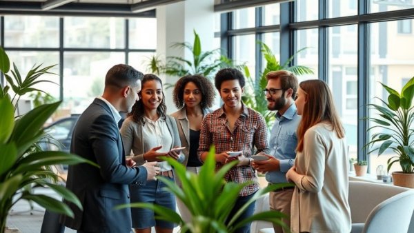 Diverse team in a bright office discussing healthy conflict resolution.