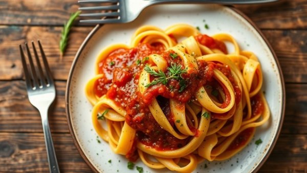 Delicious homemade pasta on wooden table, showcasing Austin Community dining.
