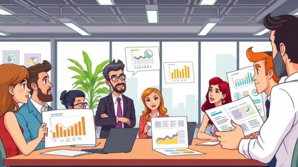 Office team discusses loyalty card software for small businesses.