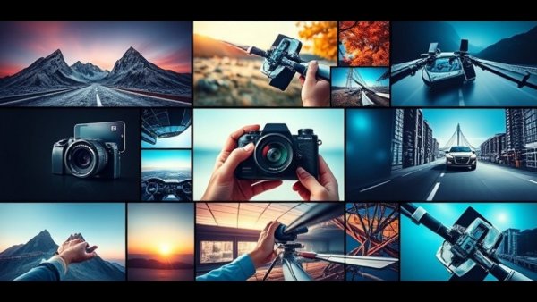 Collage featuring digital photography tools and a smartphone app, bright modern layout showcasing AI tools for small business.