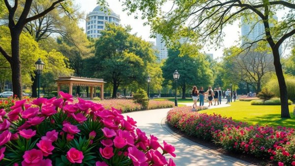 Idyllic park scene illustrating Texas real estate market appeal.