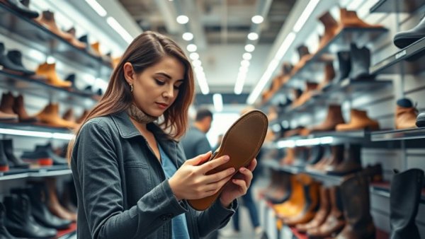 Focused woman analyzing a shoe sole in a Texas shoe store, Understanding Shoe Soles for Texas Small Business