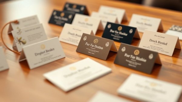 Elegant business reward cards on wooden table in ambient light.