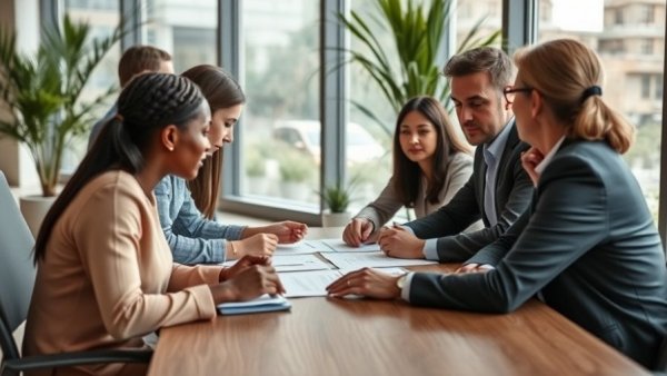 Human resources team in hiring process meeting in modern office.