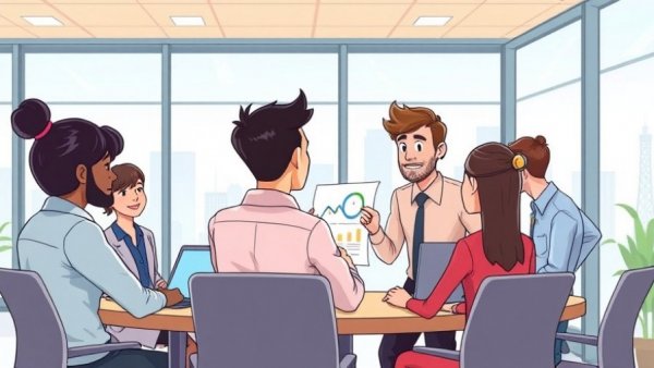 Team discussing business model outline in modern office