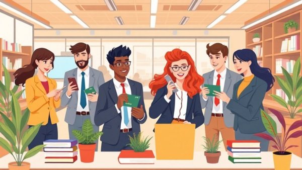 Illustration of reward loyalty cards for small business in a modern office.