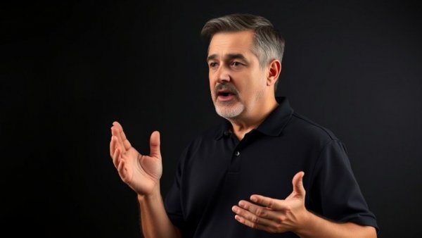 Mature man speaking passionately on AI wearables for small business.