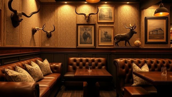 Cozy, vintage-decorated bar interior in Austin