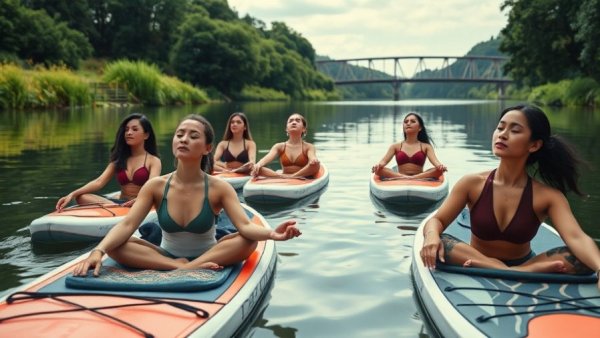 Group paddleboard yoga session at Austin Community Events March.