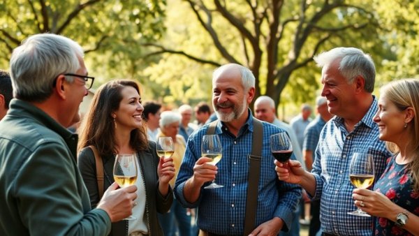 Austin community event with attendees enjoying wine outdoors.