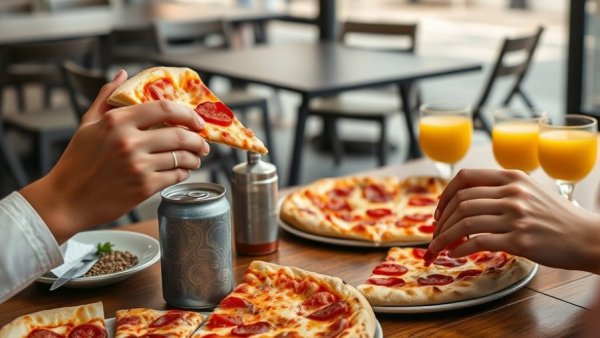 Best pizza in Austin dining scene at cozy table with pizza and drinks.