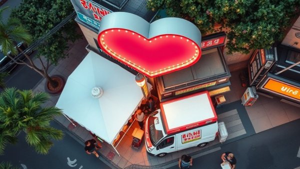Urban scene highlighting small business dynamics with signage and delivery.