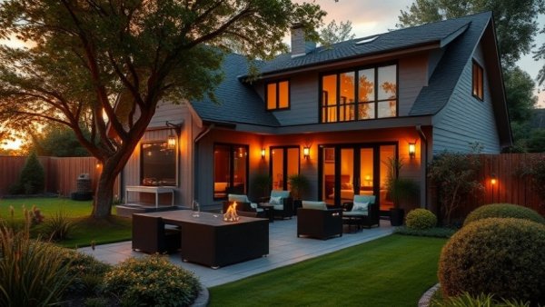 Luxury home community in Webster Texas with modern patio and garden.