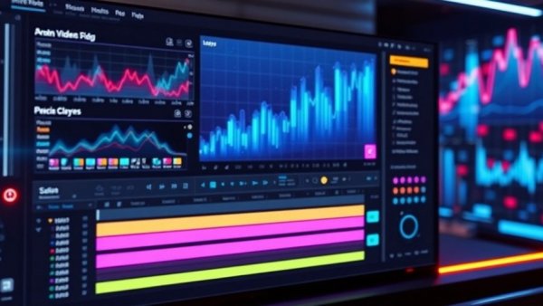 Futuristic video editing interface with overlay tools for Texas small business.