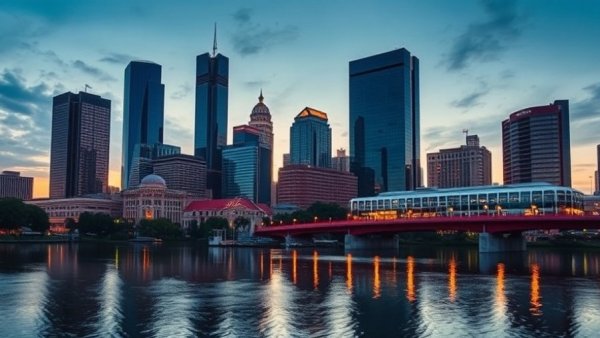 Austin skyline with river, reflecting skyscrapers, 2026 salary analysis setting.