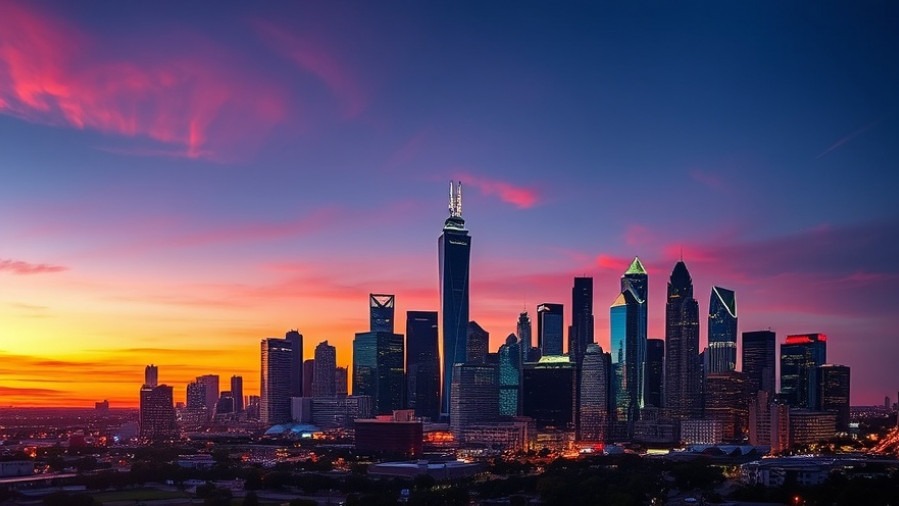 Stunning skyline of Houston showcasing the vibrant food scene at sundown.