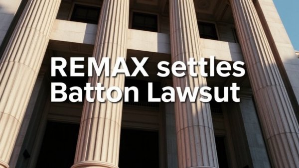 REMAX Batton antitrust lawsuit settlement announcement on courthouse backdrop.