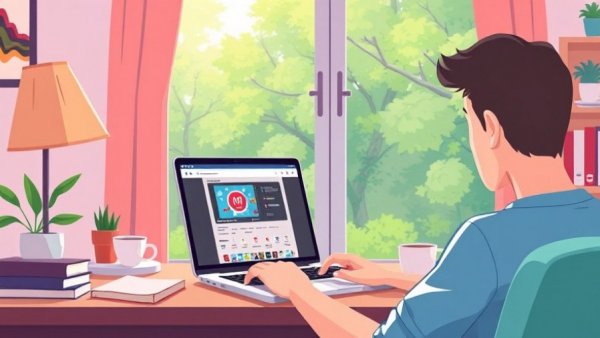 Illustration of a Free WebM Editor Online on a laptop in a home office