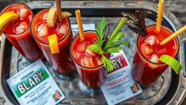 Austin Community Events for Small Businesses: Creative Bloody Mary drinks with garnishes.