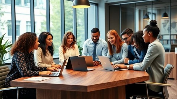 Diverse team collaborating in Texas small business franchise office.