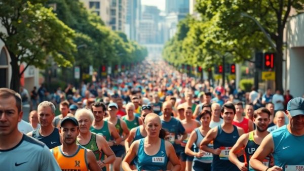 Large crowd of marathon runners during an Austin weekend event.
