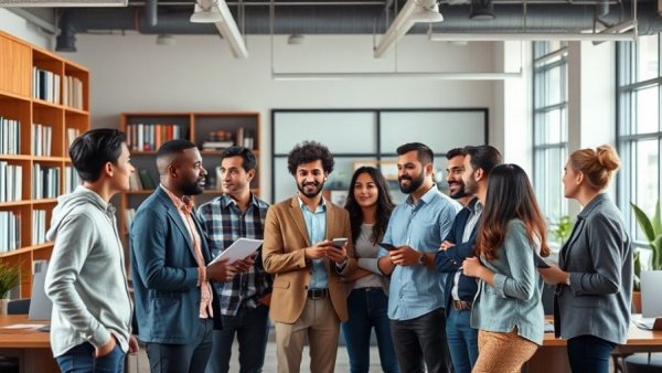 Diverse group of entrepreneurs collaborating in a modern office setting, showcasing smart business acquisitions in Central Texas.