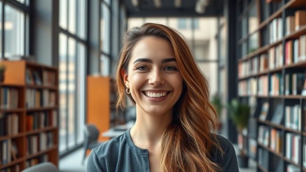 Woman smiling in a modern office, Texas Education Coverage