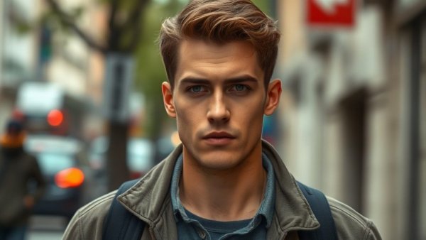 Young man with a solemn expression outdoors, AI Tools