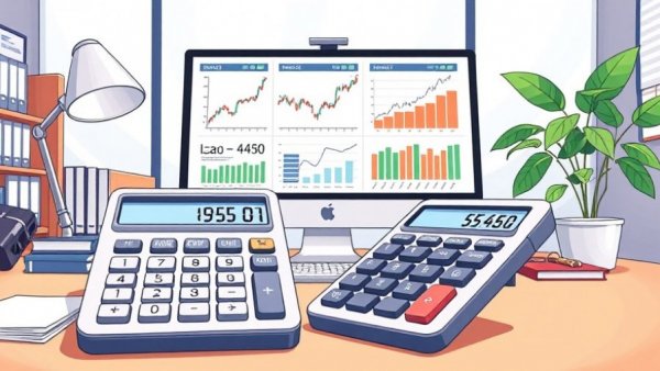 Self Employment Tax Calculator on modern office desk with financial graphs.