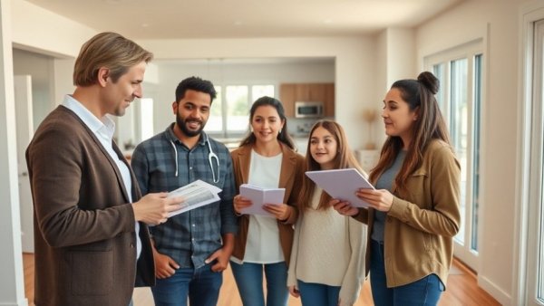 HUD Guidance on Sharing Crime School Data: Family with real estate agent in modern home.