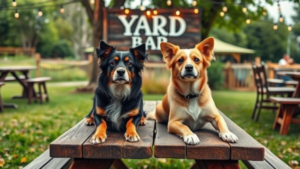 Austin Community gathering with friendly dogs at Yard Bar.