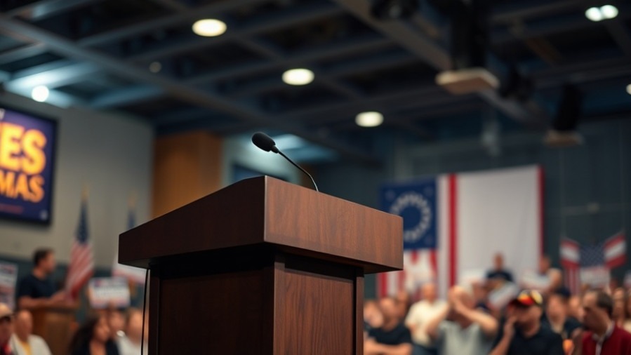 Empty political podium at a rally, reflecting Texas politics and local elections impact on small business Houston and Austin.