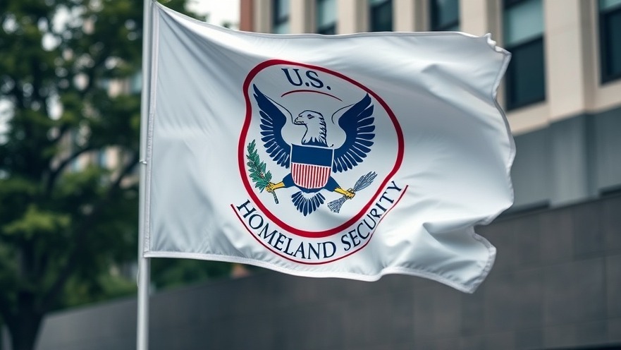 Close-up of a U.S. Department of Homeland Security flag, representing Ruben Ray Martinez's focus on Immigration Enforcement and Community Safety.